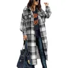 Jackets femininos elegantes casaco quadriculado Mulheres Autumn Winter Clothing 2022 Single Bastted Long Flannel Jacket Roupas femininas