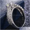 Band Rings Fashion Jewelry Double Row Zircon Ring Willow Drop Delivery DHLSR