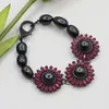 Necklace Earrings Set GuaiGuai Jewelry Real Black Rice Pearl Red CZ Crystal Flower Bracelet Sets Simple Lady Gifts