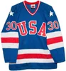 Miracle on 1980 Ice Team #21 Mike Eruzione #17 Jack O'Callahan #30 Jim Craig Ice Hockey Jerseys Blue White Stitched USA Hockey Jersey