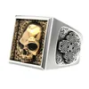 Ornamento de com￩rcio exterior transfronteira personalizada criativa de duas cores Skull Square Men's Dominering Ring Stones em estoque e pronto para enviar