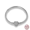 Berlockarmband Dammode 925 Sterling Silver Rund Blå Tallrik Ormbenskedja Pandora Armband Passar Original Berlockpärlor Gör-det-själv smycken 20cm GC1838