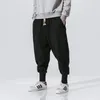 Men's Pants Cotton Linen Harem Solid Elastic Waist Streetwear Joggers Baggy Drop-crotch Casual Trousers 221130