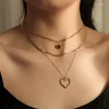 Pendant Necklaces WeSparking EMO Multilayer Necklace Stainless Steel 18K Gold Plated Heart Clavicle Chain For Women