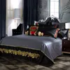 Ensembles de literie bleu noir soie Satin luxe Royal Queen King taille drap plat taie d'oreiller housse de couette 221129