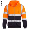 Mens Jackets Men Stripe Patchwork Hooded Jacket Ski Hoodies Reflective Visibility Workwear Coat Color Block Work Wear 221130