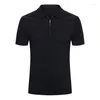 Men's Polos Polo Shirt Silk Men 2022 Fashion Short Sleeve Thin Zipper Stripe Comfortable Big Size M-5XL Elasticity