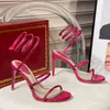 로마 샌들 드레스 신발 하이힐 공장 신발 새로운 클레오 크리스탈 장식 스틸레토 라인 스톤 링 패션 레드 실버 이브닝 펌프 여성의 고급 디자이너