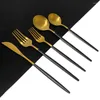 Dinnerware Sets Black Handle Gold Matte 30Pcs 18/10 Stainless Steel Cutlery Set Dinner Scoop Fork Knife Teaspoon Tableware