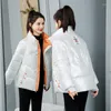 Trenchs pour femmes 2022 décontracté argent Bomber coton rembourré veste femmes vêtements automne hiver brillant court Parkas matelassé 31