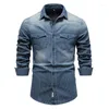 Camicie casual da uomo Camicia di jeans western da cowboy a righe Uomo 2022 Autunno cotone lavato Jean Mens Button Work Travel Uomo