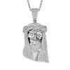 Pendant Necklaces Charm Punk Iced Jesus Christ Portrait Necklace Hip Hop Micro Pave Zircon Religious Jewelry With 24 Inch Rope Chain