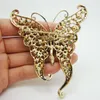 Brooches 3.2" Unique Butterfly Insect Gold Tone Brooch Pin Blue Rhinestone Crystal