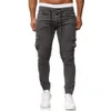 Nya män byxor joggar hip hop streetwear multi-pocket mens casual trepants elastic smal passform fasta färg gym byxor höst