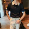 Men's Polos British Style Plus Size Summer Knitted Polo Shirt Men Clothing 2022 Solid All Math Slim Fit Short Sleeve Casual Homme 4XL