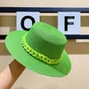 Berets Straw Hat Macaron Color Sun Flat Top Fashion Chain with Acryl Beach Candy