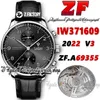 ZF V3 YL371609 A69355 Cronógrafo automático masculino Black Dial Dial Prail Número de prata Caixa de aço Black Leather Strap Super Edition StopWatch Eternity Watches