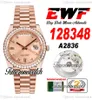 EWF 36 DAYDATE 128348 A2836 Automatisk herrklocka Rose Gold Diamonds Bezel Champagne Diamond Dial Oystersteel Armband Samma seriekort Super Edition TimezoneWatch