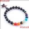 Perles rondes en pierre naturelle de 8 mm, perles rondes, brins de palmier, 7 chakras de guérison, Mala, méditation, prière, yoga, bracelets Je Yydhhome Dh8Zq