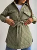 Frauen Graben Mäntel Winter Jacke einreiher Revers Lange Grün Lose Warme Plaid Top Casual Streetwear Stepp Weibliche