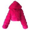 Croped Faux Coats and Jackets Women Fluffy Top With Hood Winter Fur Jack -kappa Manteau Femme 201016