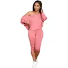 Tweedelige broek voor damesgroothandelsartikelen Oversized Casual Set Women Streetwear Skew Collar Top en Suit 4XL Fashion Clothing