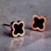 Women Leaf Studs 18K Rose Gold Plated Titanium Steel Earrings Fashion Design Shell Flower Jewelry Gifts Black Green White Red Leav2321296