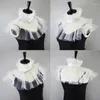 Bow Ties Women Victorian Mesh Ruffled Fake Stand Collar Layered Tulle Button Neck Ruff Clown Choker Shawl Wrap Cosplay Costume