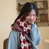 Scarves Wool Knitted Scarf Retro Plaid Womens Winter Vintage Rhombic Thick Foulard Shawl for Female 220930