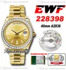 EWF V2 DayDate 228396 A2836 Automatik-Herrenuhr, 40 YG-Diamanten, Lünette, Champagner-Baguette-Diamant-Zifferblatt, Präsident-Armband, gleiche Serienkarte, Super Timezonewatch D4