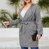 Outerwear Plus Size Women Casual Autumn Winter Long-sleeved Solid Mid-length Coat Jacket Bow Belt Color Shirt