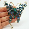 Broches 3.2 "Unieke vlinders insecten Gold Tone broche Pin Blue Stregtone Crystal