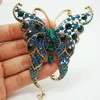 Broches 3.2" Unique Papillon Insecte Doré Broche Broche Bleu Strass Cristal