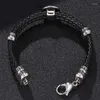 Charm Armbänder Modeschmuck Männer Leder Geflochtenes Armband Schild Edelstahl Karabinerverschluss Armreifen Männliches Handgelenk Band Geschenke