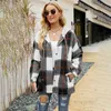 Jackets femininas Jaqueta xadrez de mulheres outono roupas de inverno de inverno Capuz Casual Botão de camisa solta Moda simples Splicing várias cores Top quente 220930