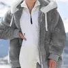 Women's Trench Coats Winter Women Jacket Warm Thick Plush Loose Hoodies Coat Mixed Color Patchwork Outwear Faux Fur Zip Up Ladies Parka