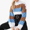 Kvinnors tr￶jor Fashion Women's Sweater 2022 Casual Color Block Puff Sleeve Loose Pullover Plus Size Streetwear Bulus de Frio Feminina