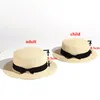 Berets 2023 Parent-child Wholesale Sun Flat Straw Hat Boater Girls Bow Summer Hats For Women Kid And Beach Panama