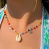 Pendant Necklaces Boho Colorful Seed Bead Chain Shell Choker Necklace For Women Summer Beach Conch Star Link Y2K Aesthetic Neck Jewelry