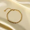 Strand 1PC Dainty14K Bracciali color oro Acciaio inossidabile Metallo Ovale Catene con perline Bracciale per le donne Ragazze Gioielli per feste 17 cm di lunghezza
