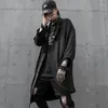 Trench de trincheira masculino homem outono de inverno rebite de couro de retalhos punk hip hop long casat design irregular man vintage gótico cardigan