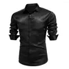 Men's Casual Shirts Men Shirt Satin Solid Color Turn-down Collar Long Sleeves Single-breasted Warm Formal Buttons Cardigan Prom Male