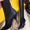 filles sur le genou bottes hautes 22ss en cuir tricoté bout pointu bottes de marche sexy talons hauts robe de fête de mariage bottes pompes piste femmes gladiateur chaussons d'hiver taille42