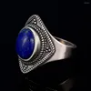 Cluster Anneaux 925 Sterling Silver Vintage Anneau Pour Femmes Hommes Naturel 8x10 MM Ovale Lapis Anniversaire Fête Bijoux Cadeau Fine