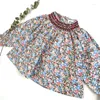 Girl Dresses Berry Floral Children's Skirts Blouses Cotton Smocking Embroidery Toddler Baby Blouse Girls Long Sleeves Soft