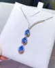 Chains Elegant Triangle Strand Water Drop Natural Blue Topaz Necklace Gemstone Pendant 925 Sliver Women Gift Jewelry