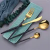 Dijksets Black Gold bestek Set Travel Fork Mes Lepel Roestvrij staal Party Keuken Golden servies