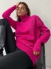 여성용 니트 티 장미 빨간 가을 겨울 여자 스웨터 풀버 기본 녹색 터틀넥 대형 점퍼 빈티지 니트 스웨터 220930