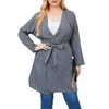 Outerwear Plus Size Women Casual Autumn Winter Long-sleeved Solid Mid-length Coat Jacket Bow Belt Color Shirt