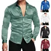 Men's Casual Shirts Men Shirt Satin Solid Color Turn-down Collar Long Sleeves Single-breasted Warm Formal Buttons Cardigan Prom Male